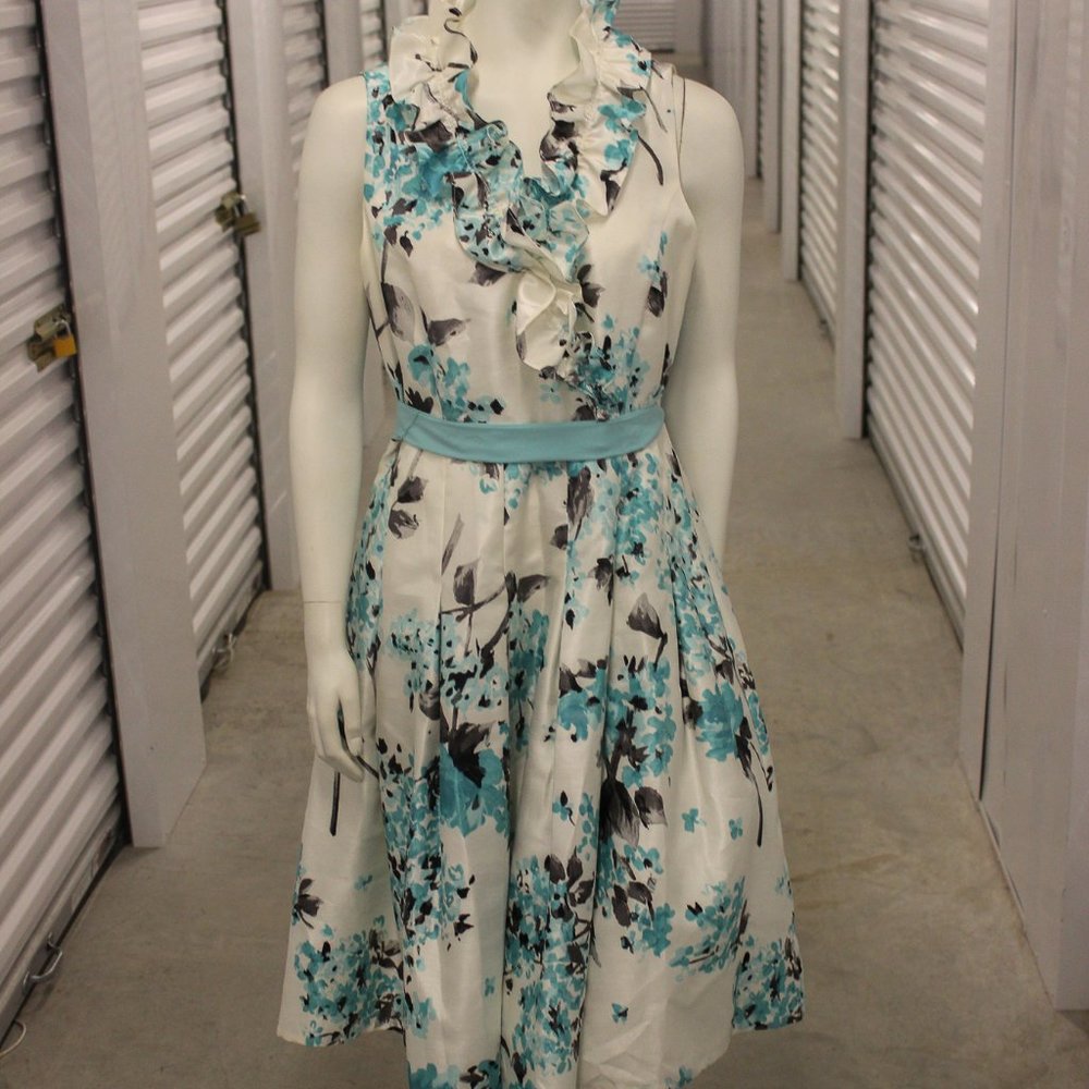 Laura Floral Belted Dress with Ruffle Collar